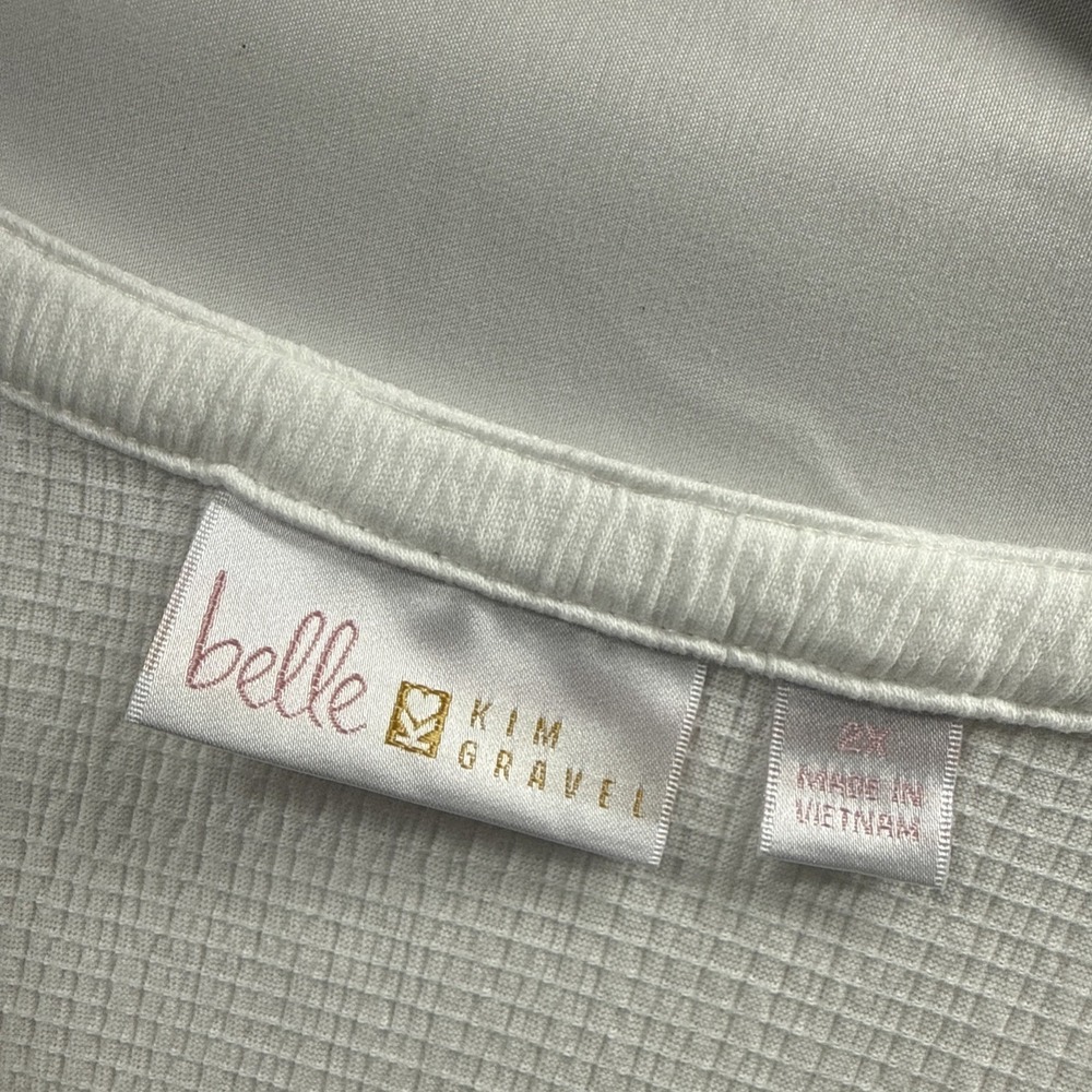 Belle by Kim Gravel Womens Top Sz 2X Crinkle White Roll Tab Long Sleeves Popover - Picture 3 of 7